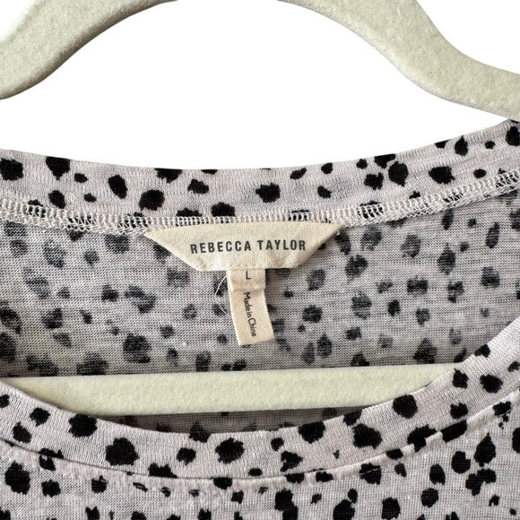 Rebecca Taylor Animal Dalmatian Print 100% Linen Blouse Top Size Lg Summer Work - Picture 4 of 7